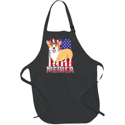 Merica Corgi 4th Of July Family Women Dog American Flag Full-Length Apron With Pockets