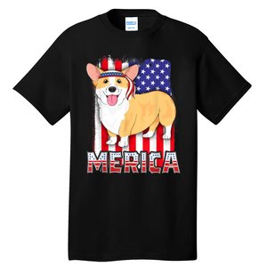 Merica Corgi 4th Of July Family Women Dog American Flag Tall T-Shirt