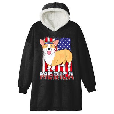 Merica Corgi 4th Of July Family Women Dog American Flag Hooded Wearable Blanket