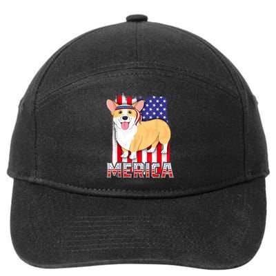 Merica Corgi 4th Of July Family Women Dog American Flag 7-Panel Snapback Hat