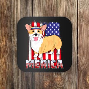 Merica Corgi 4th Of July Family Women Dog American Flag Coaster