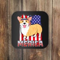 Merica Corgi 4th Of July Family Women Dog American Flag Coaster