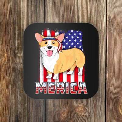 Merica Corgi 4th Of July Family Women Dog American Flag Coaster