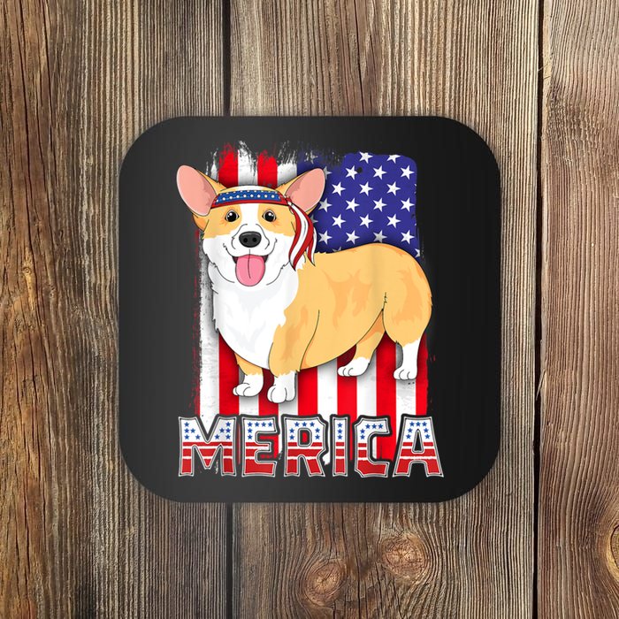 Merica Corgi 4th Of July Family Women Dog American Flag Coaster