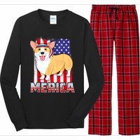 Merica Corgi 4th Of July Family Women Dog American Flag Long Sleeve Pajama Set