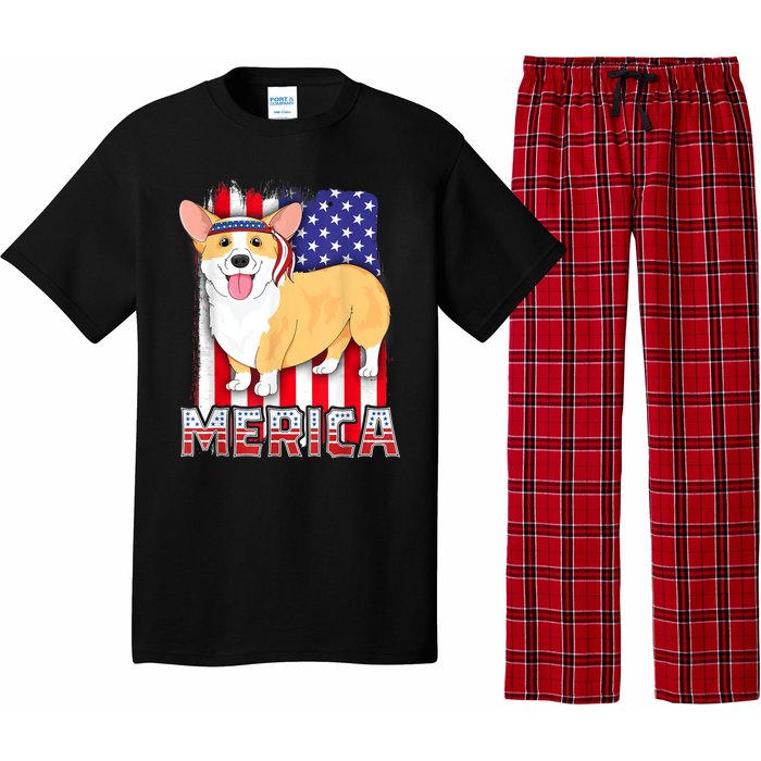 Merica Corgi 4th Of July Family Women Dog American Flag Pajama Set