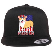 Merica Corgi 4th Of July Family Women Dog American Flag Flat Bill Trucker Hat