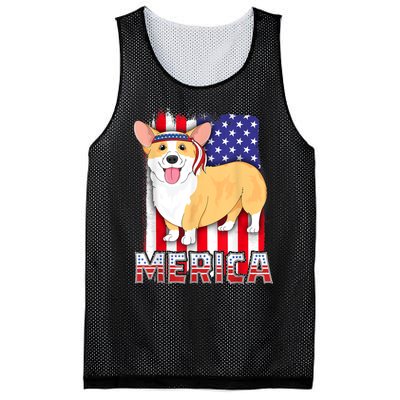 Merica Corgi 4th Of July Family Women Dog American Flag Mesh Reversible Basketball Jersey Tank