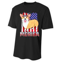 Merica Corgi 4th Of July Family Women Dog American Flag Performance Sprint T-Shirt