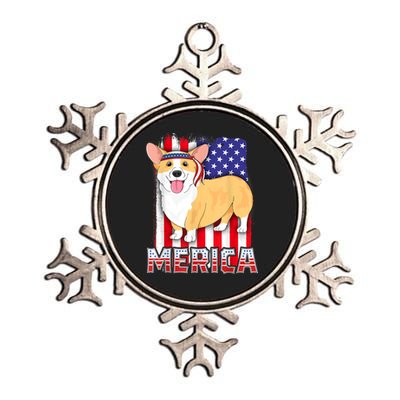 Merica Corgi 4th Of July Family Women Dog American Flag Metallic Star Ornament