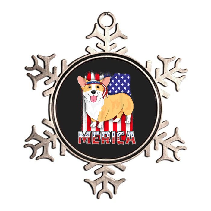 Merica Corgi 4th Of July Family Women Dog American Flag Metallic Star Ornament