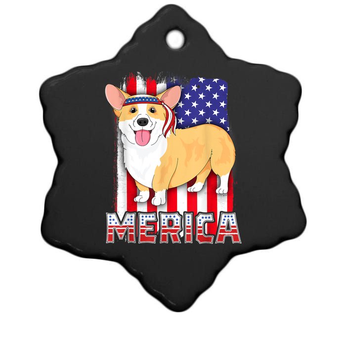 Merica Corgi 4th Of July Family Women Dog American Flag Ceramic Star Ornament