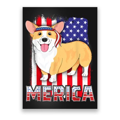 Merica Corgi 4th Of July Family Women Dog American Flag Poster