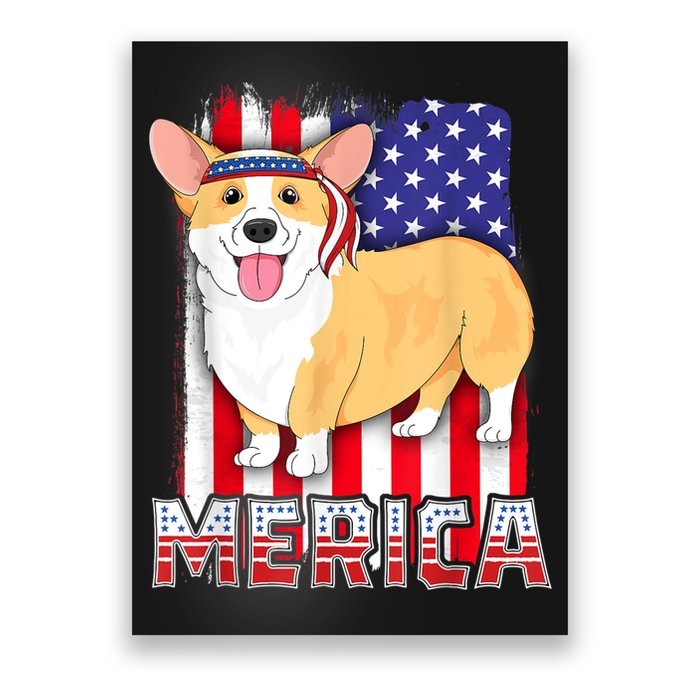 Merica Corgi 4th Of July Family Women Dog American Flag Poster