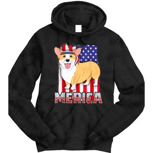 Merica Corgi 4th Of July Family Women Dog American Flag Tie Dye Hoodie