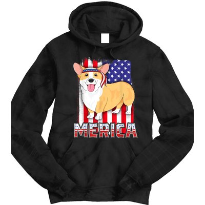 Merica Corgi 4th Of July Family Women Dog American Flag Tie Dye Hoodie