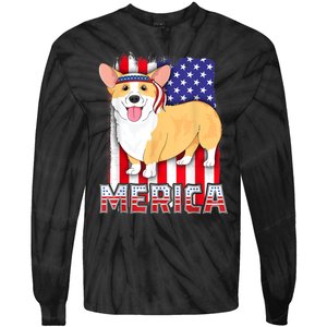 Merica Corgi 4th Of July Family Women Dog American Flag Tie-Dye Long Sleeve Shirt