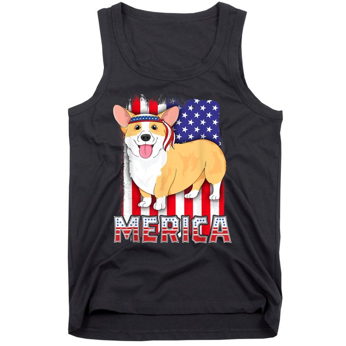 Merica Corgi 4th Of July Family Women Dog American Flag Tank Top