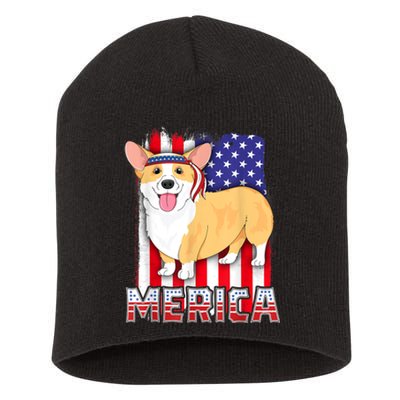 Merica Corgi 4th Of July Family Women Dog American Flag Short Acrylic Beanie