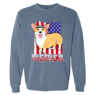 Merica Corgi 4th Of July Family Women Dog American Flag Garment-Dyed Sweatshirt