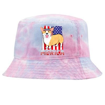 Merica Corgi 4th Of July Family Women Dog American Flag Tie-Dyed Bucket Hat