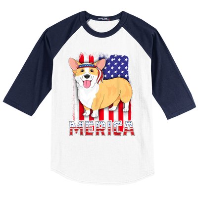 Merica Corgi 4th Of July Family Women Dog American Flag Baseball Sleeve Shirt