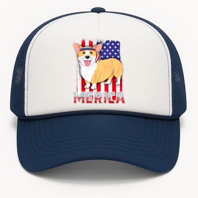 Merica Corgi 4th Of July Family Women Dog American Flag Trucker Hat