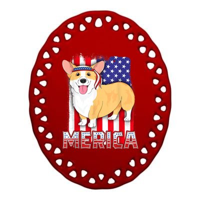 Merica Corgi 4th Of July Family Women Dog American Flag Ceramic Oval Ornament