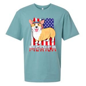 Merica Corgi 4th Of July Family Women Dog American Flag Sueded Cloud Jersey T-Shirt