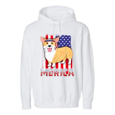 Merica Corgi 4th Of July Family Women Dog American Flag Garment-Dyed Fleece Hoodie