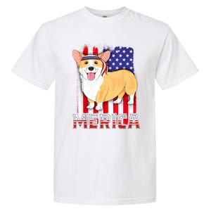 Merica Corgi 4th Of July Family Women Dog American Flag Garment-Dyed Heavyweight T-Shirt