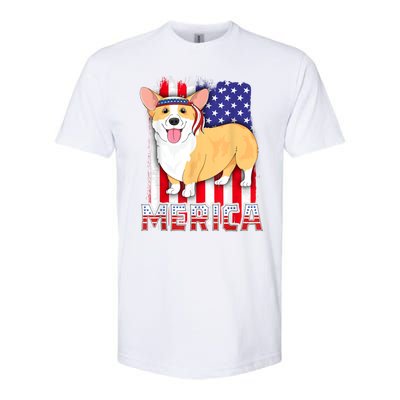 Merica Corgi 4th Of July Family Women Dog American Flag Softstyle CVC T-Shirt