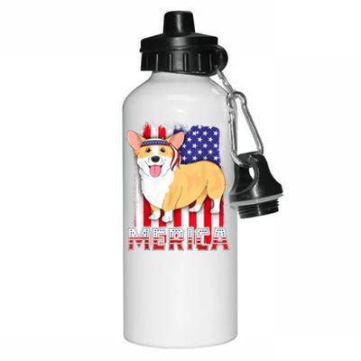 Merica Corgi 4th Of July Family Women Dog American Flag Aluminum Water Bottle