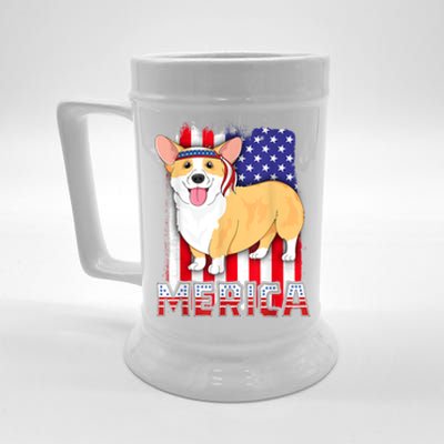 Merica Corgi 4th Of July Family Women Dog American Flag Beer Stein