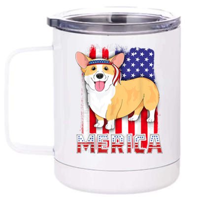 Merica Corgi 4th Of July Family Women Dog American Flag 12 oz Stainless Steel Tumbler Cup