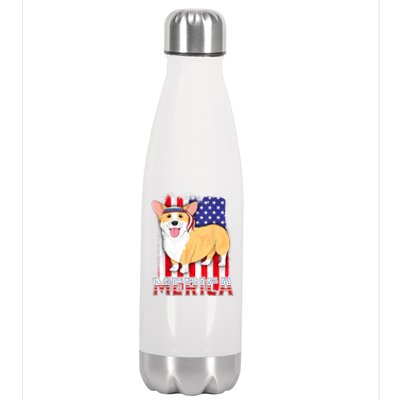 Merica Corgi 4th Of July Family Women Dog American Flag Stainless Steel Insulated Water Bottle