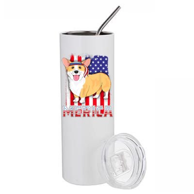 Merica Corgi 4th Of July Family Women Dog American Flag Stainless Steel Tumbler