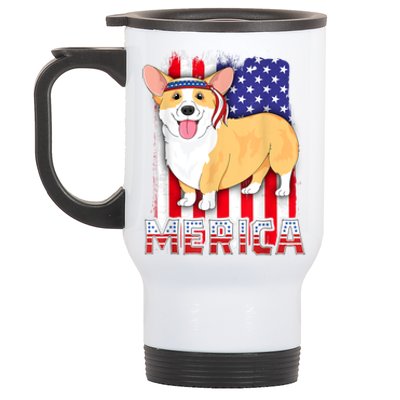 Merica Corgi 4th Of July Family Women Dog American Flag Stainless Steel Travel Mug