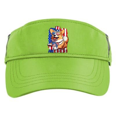 Merica Corgi 4th Of July Family Women Dog American Flag Adult Drive Performance Visor