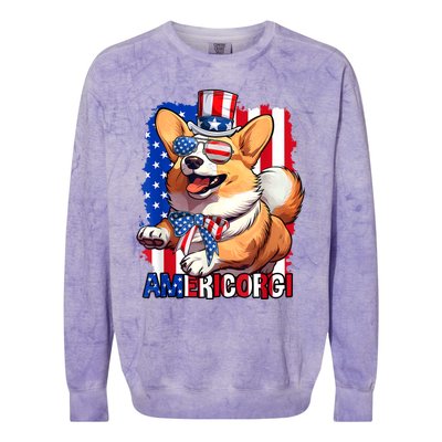 Merica Corgi 4th Of July Family Women Dog American Flag Colorblast Crewneck Sweatshirt