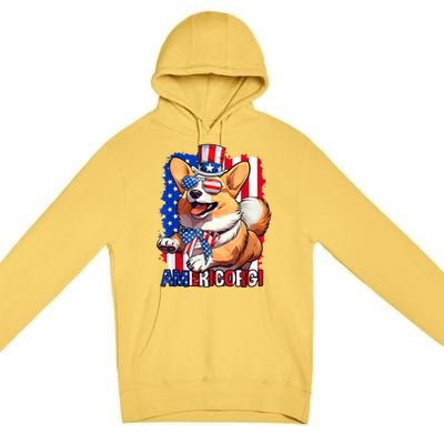 Merica Corgi 4th Of July Family Women Dog American Flag Premium Pullover Hoodie