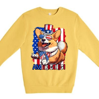 Merica Corgi 4th Of July Family Women Dog American Flag Premium Crewneck Sweatshirt