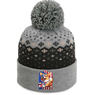 Merica Corgi 4th Of July Family Women Dog American Flag The Baniff Cuffed Pom Beanie