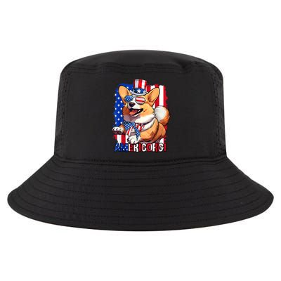 Merica Corgi 4th Of July Family Women Dog American Flag Cool Comfort Performance Bucket Hat