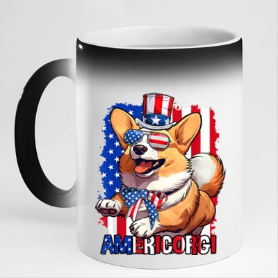 Merica Corgi 4th Of July Family Women Dog American Flag 11oz Black Color Changing Mug