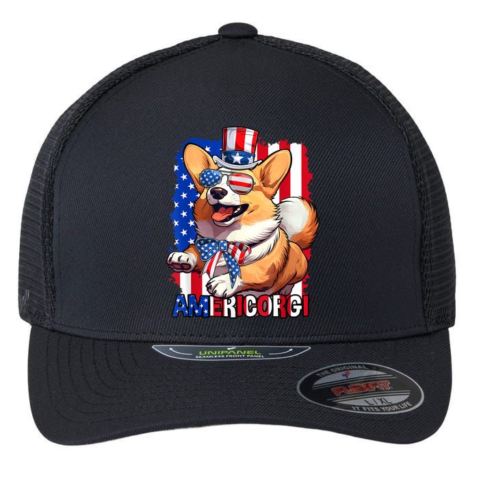 Merica Corgi 4th Of July Family Women Dog American Flag Flexfit Unipanel Trucker Cap