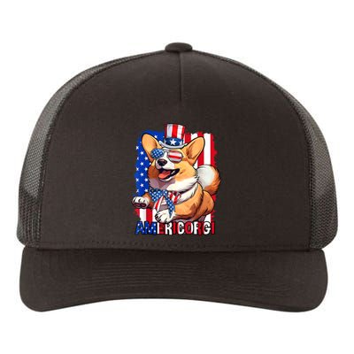 Merica Corgi 4th Of July Family Women Dog American Flag Yupoong Adult 5-Panel Trucker Hat