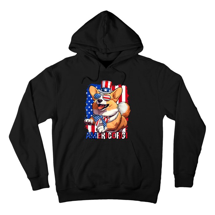 Merica Corgi 4th Of July Family Women Dog American Flag Hoodie