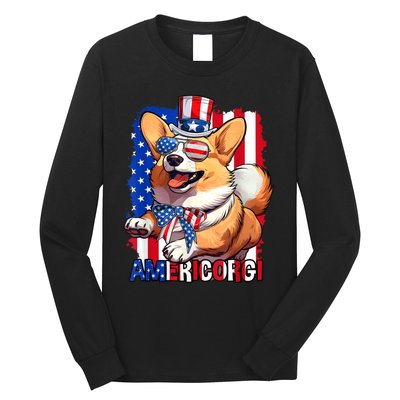 Merica Corgi 4th Of July Family Women Dog American Flag Long Sleeve Shirt