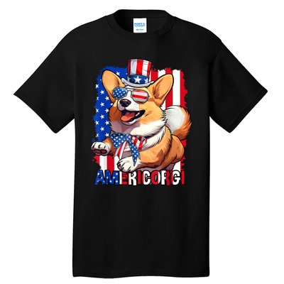 Merica Corgi 4th Of July Family Women Dog American Flag Tall T-Shirt